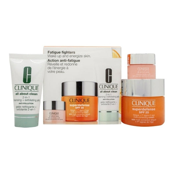 Clinique Fatigue Fighters Gift Set 50ml Superdefense Multi-Correcting Cream SPF25 + 28ml All About Clean 2-in-1 Cleansing Jelly + 5ml All About Eyes