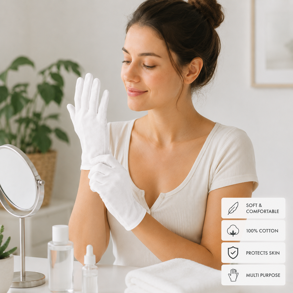 100% Cotton Moisturizing Gloves – Soft Overnight Hand Care Gloves (2 Pairs)