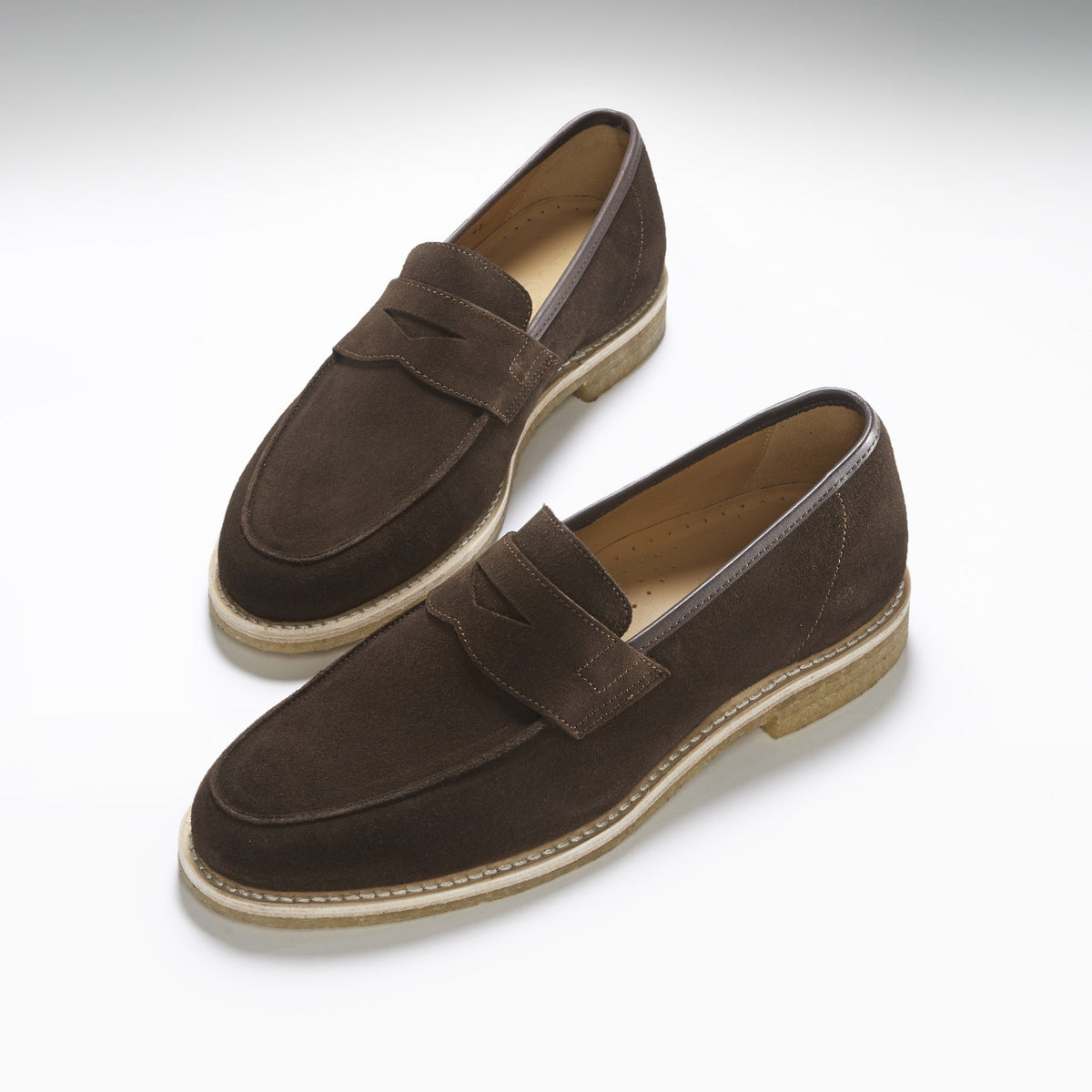 Brown Suede Loafers, Crepe Rubber Welted Sole