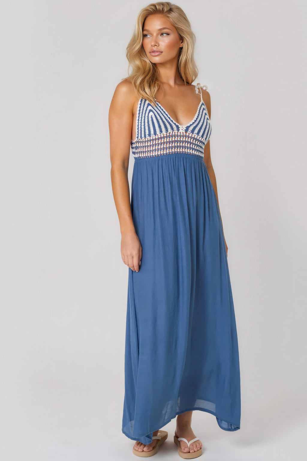 Blue Crochet Strappy Maxi Dress