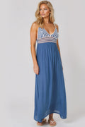Blue Crochet Strappy Maxi Dress