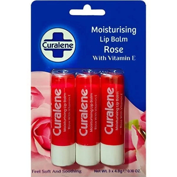 Curalene Moisturising Lip Balm Rose 4.8g - 3 Pieces