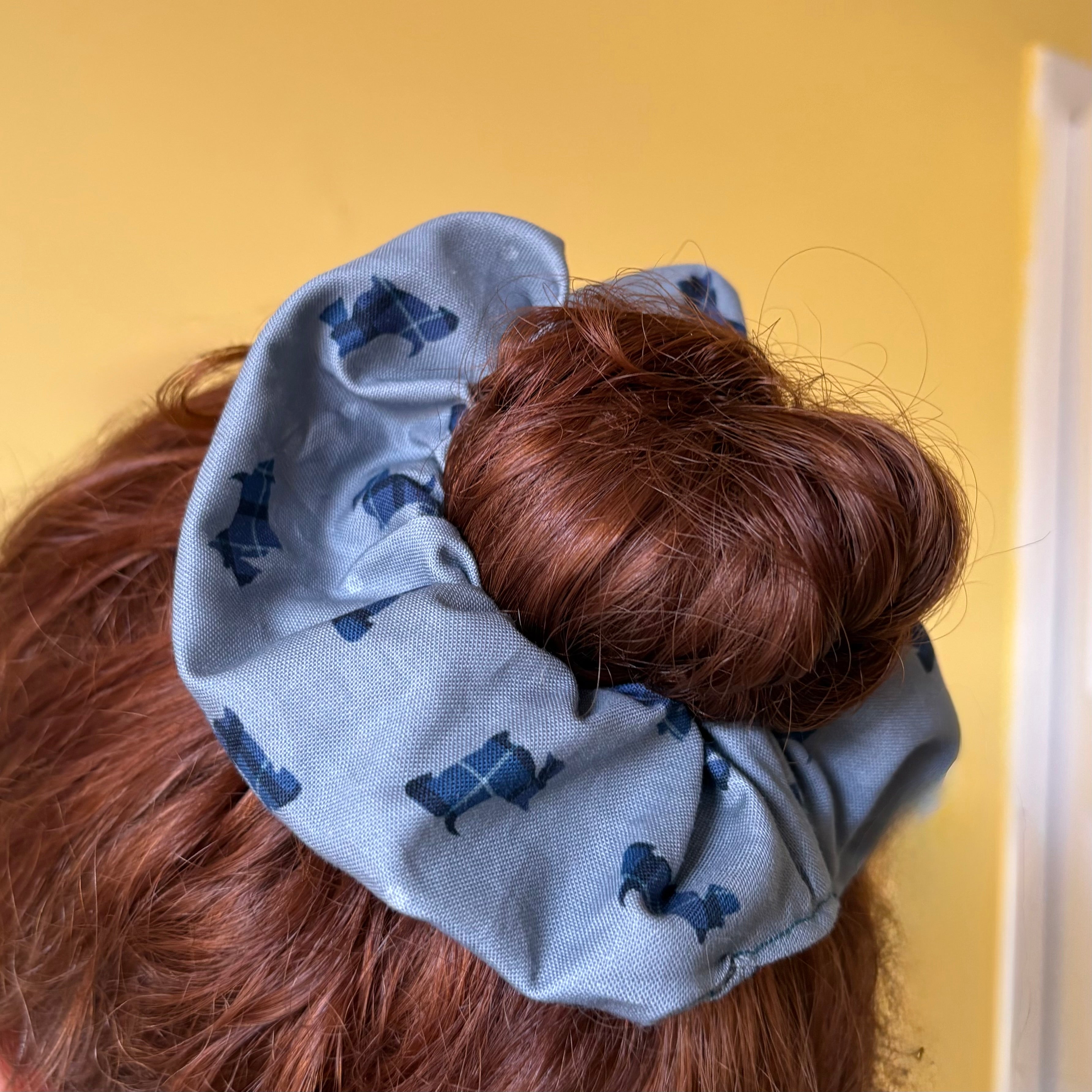 Handmade large Blue Scottie Dog scrunchie