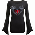 BAT'S HEART - V Neck Goth Sleeve Top Black