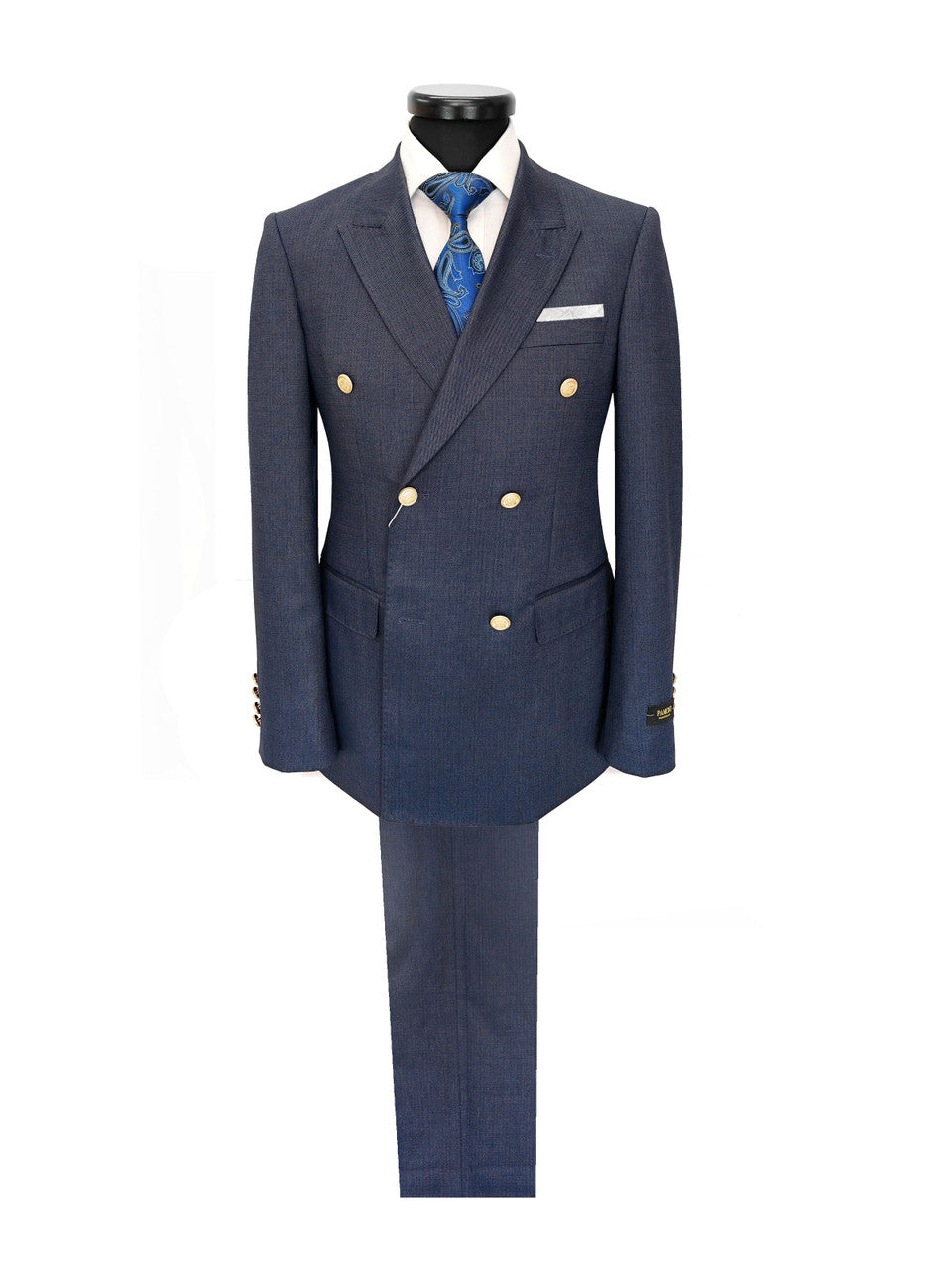 Men's Navy Birdseye Double-Breasted Suit With Gold-Tone Buttons