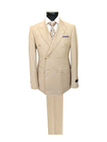 Beige Double Breasted Suit with Gold Button