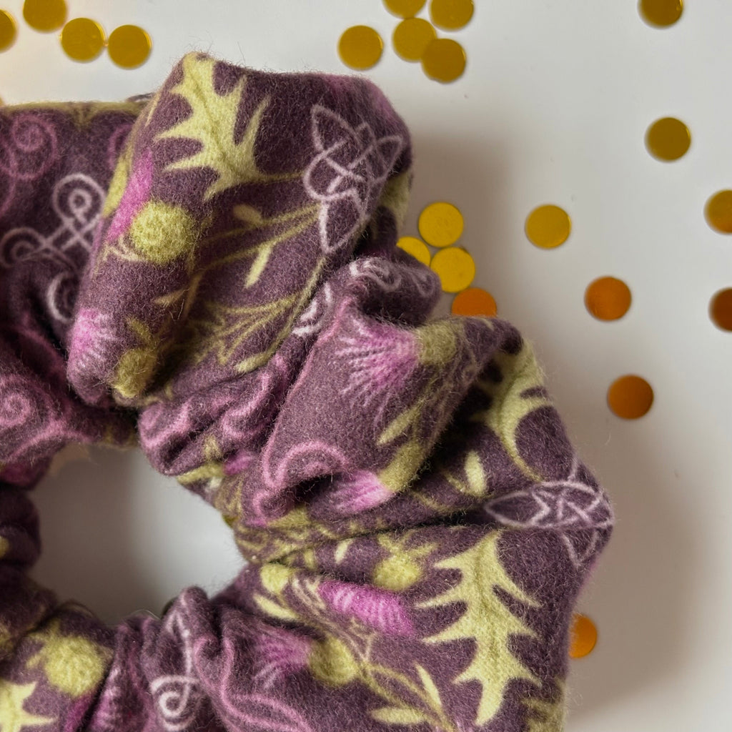 Handmade big Purple brushed cotton thistle scrunchie