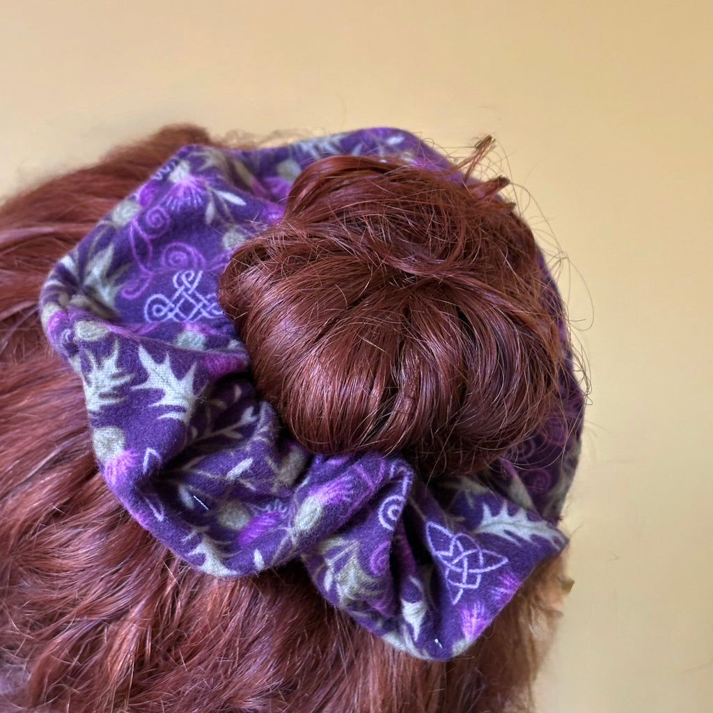 Handmade big Purple brushed cotton thistle scrunchie