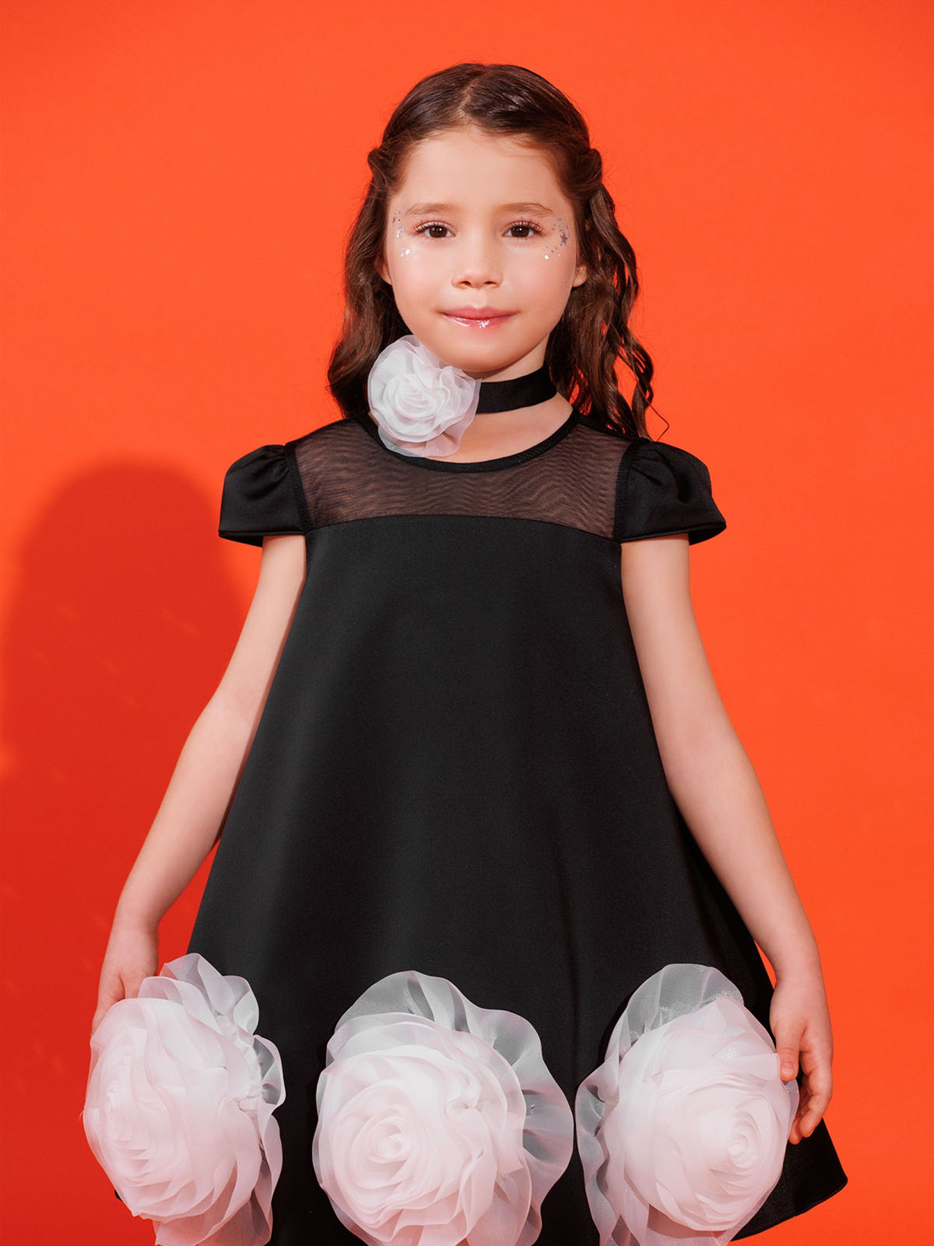 DRESS & Fleur Girls Dress with Flower Choker in Black