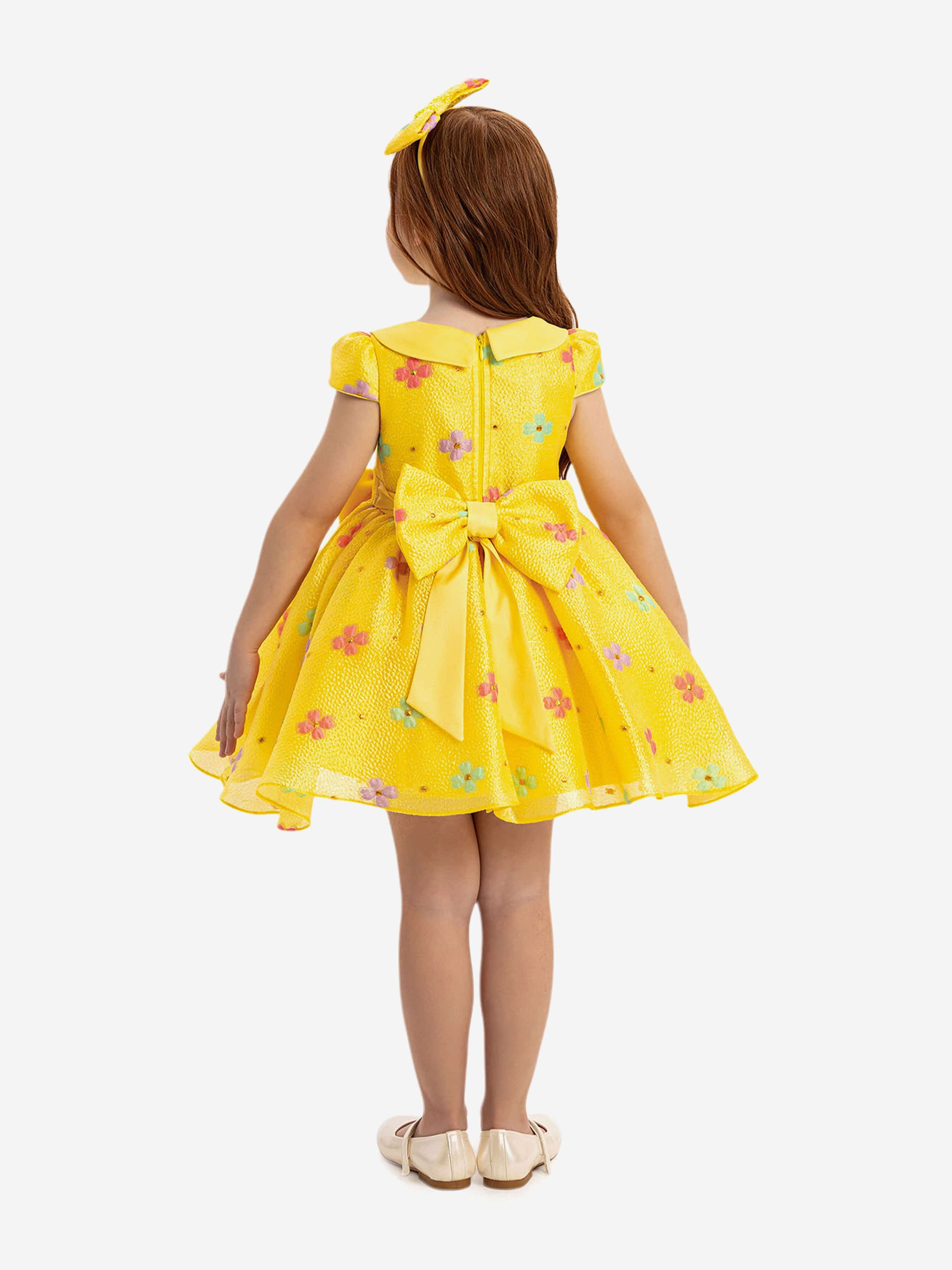 DRESS & Fleur Baby Girls Floral Dress with Headband in Yellow