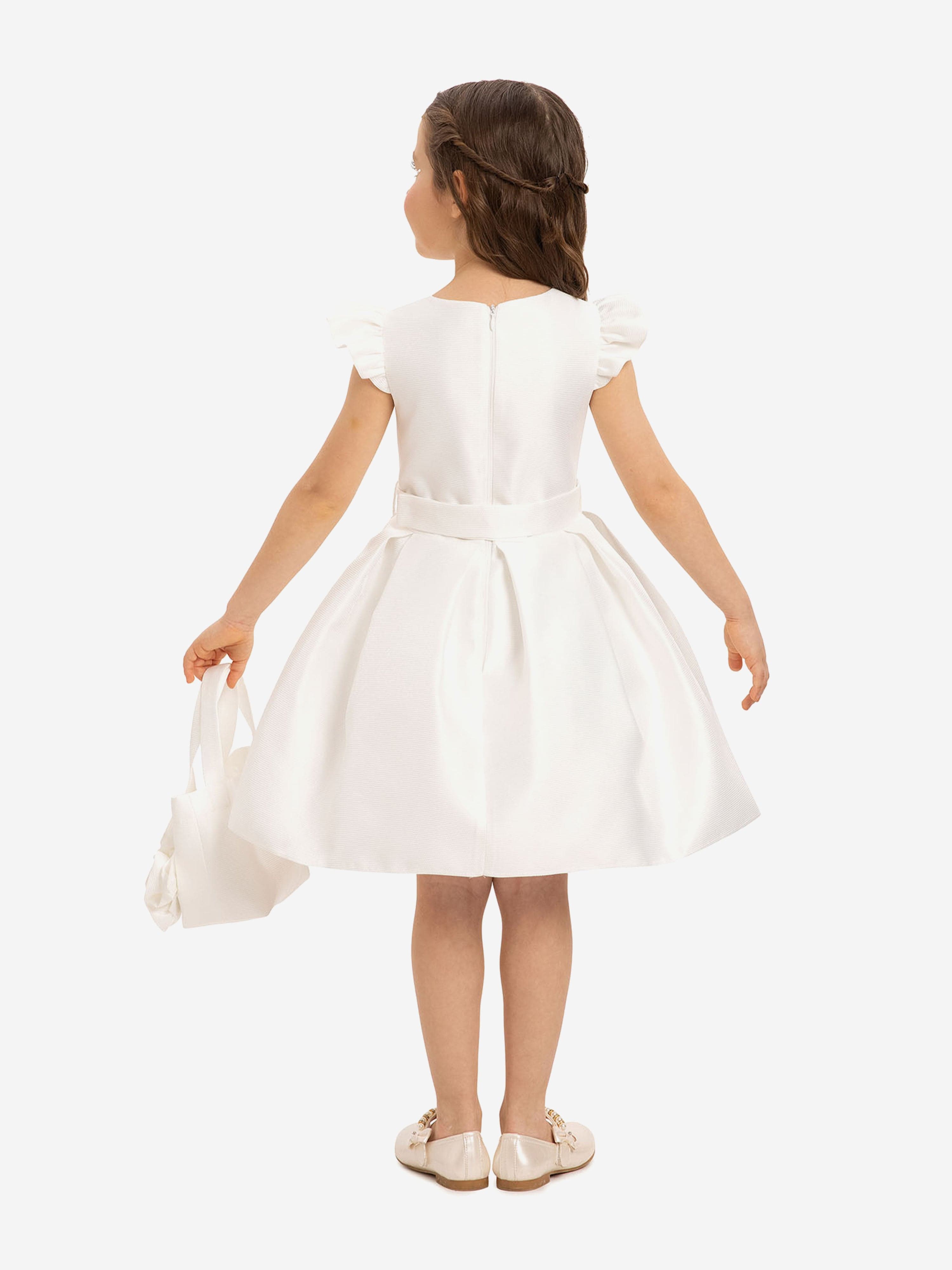 DRESS & Fleur Girls Dress with Matching Floral Bag in White