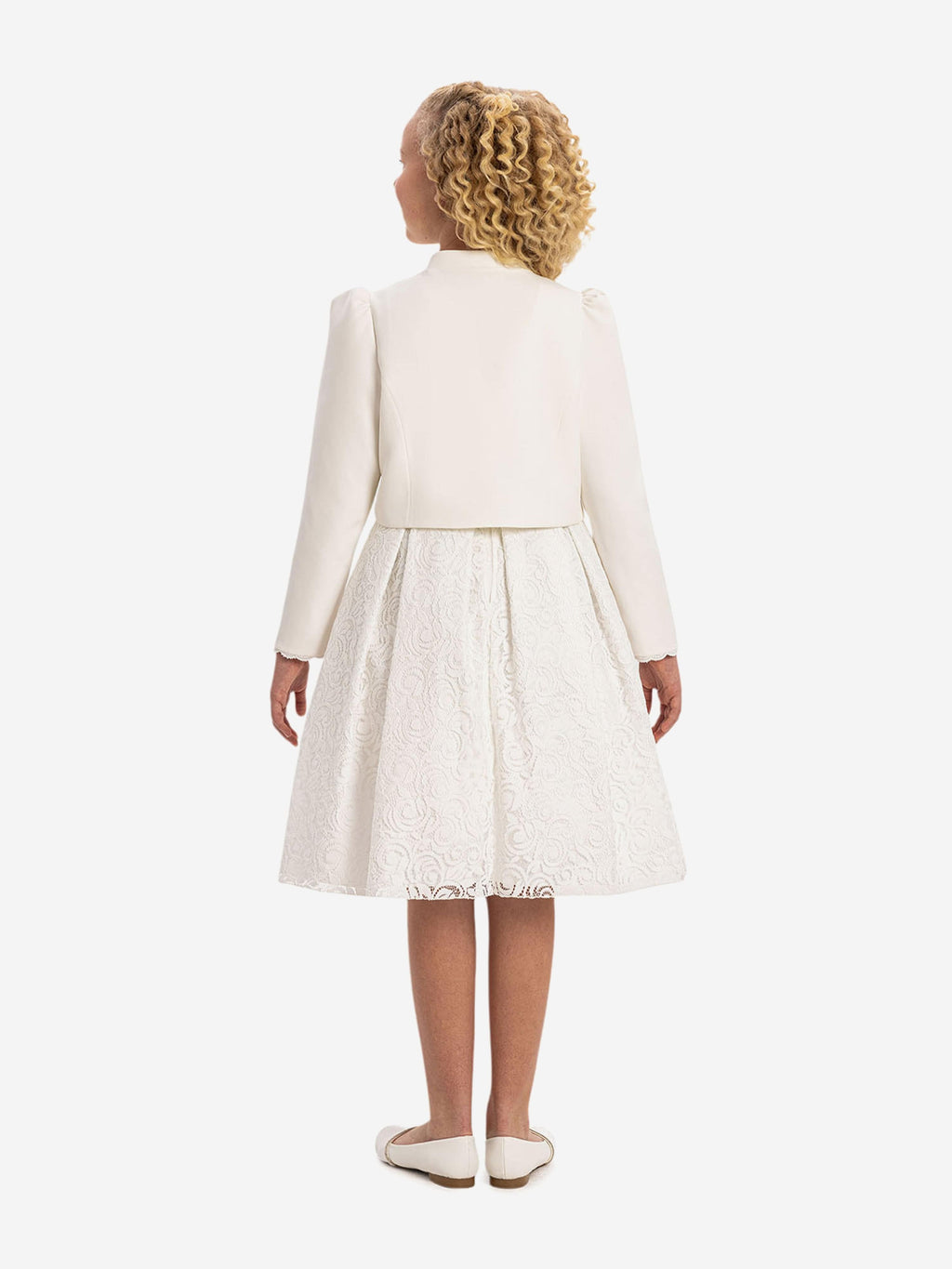 DRESS & Fleur Girls Lace Dress with Bolero in White