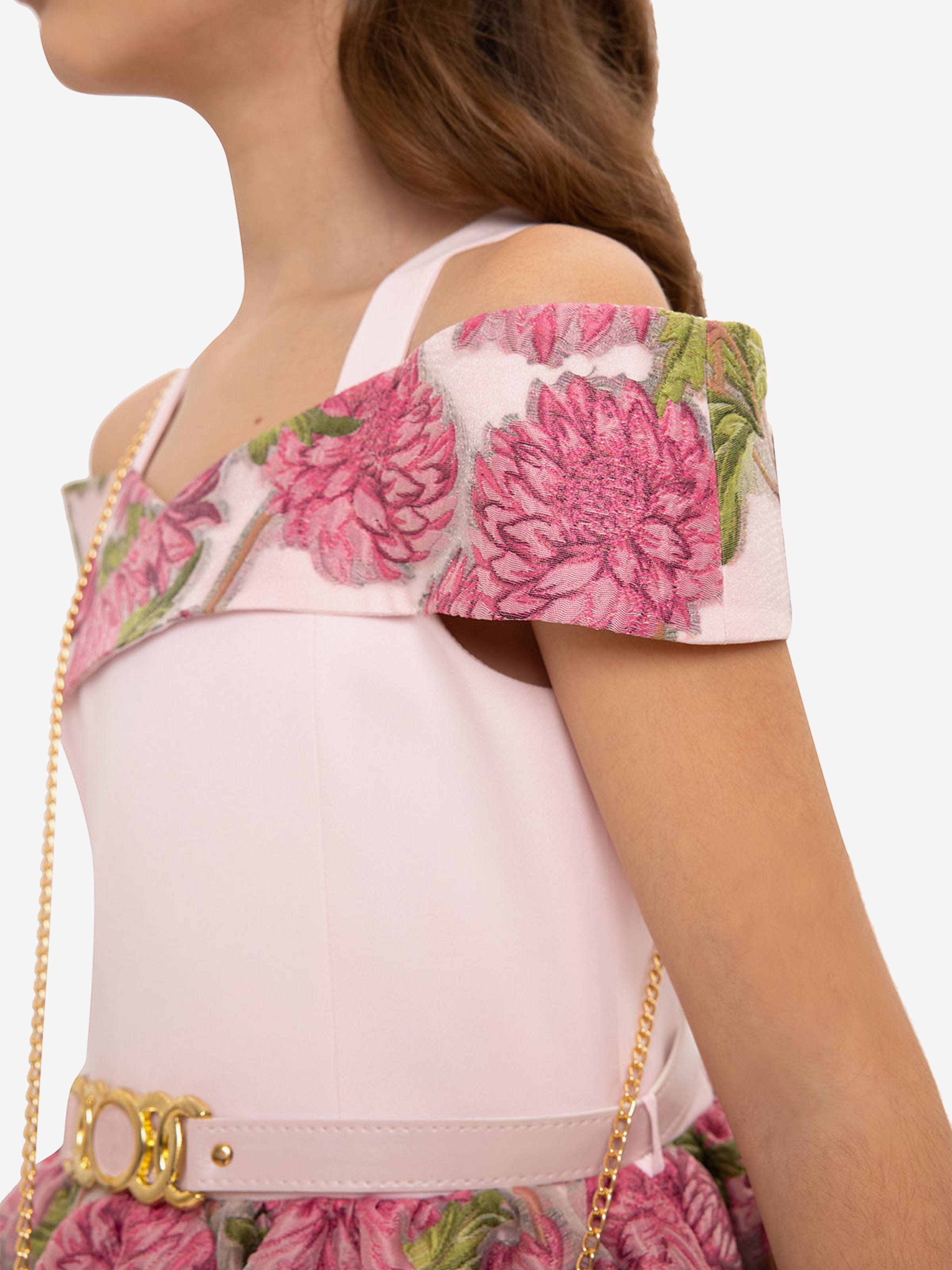 DRESS & Fleur Girls Jacquard Dress with Bag in Pink