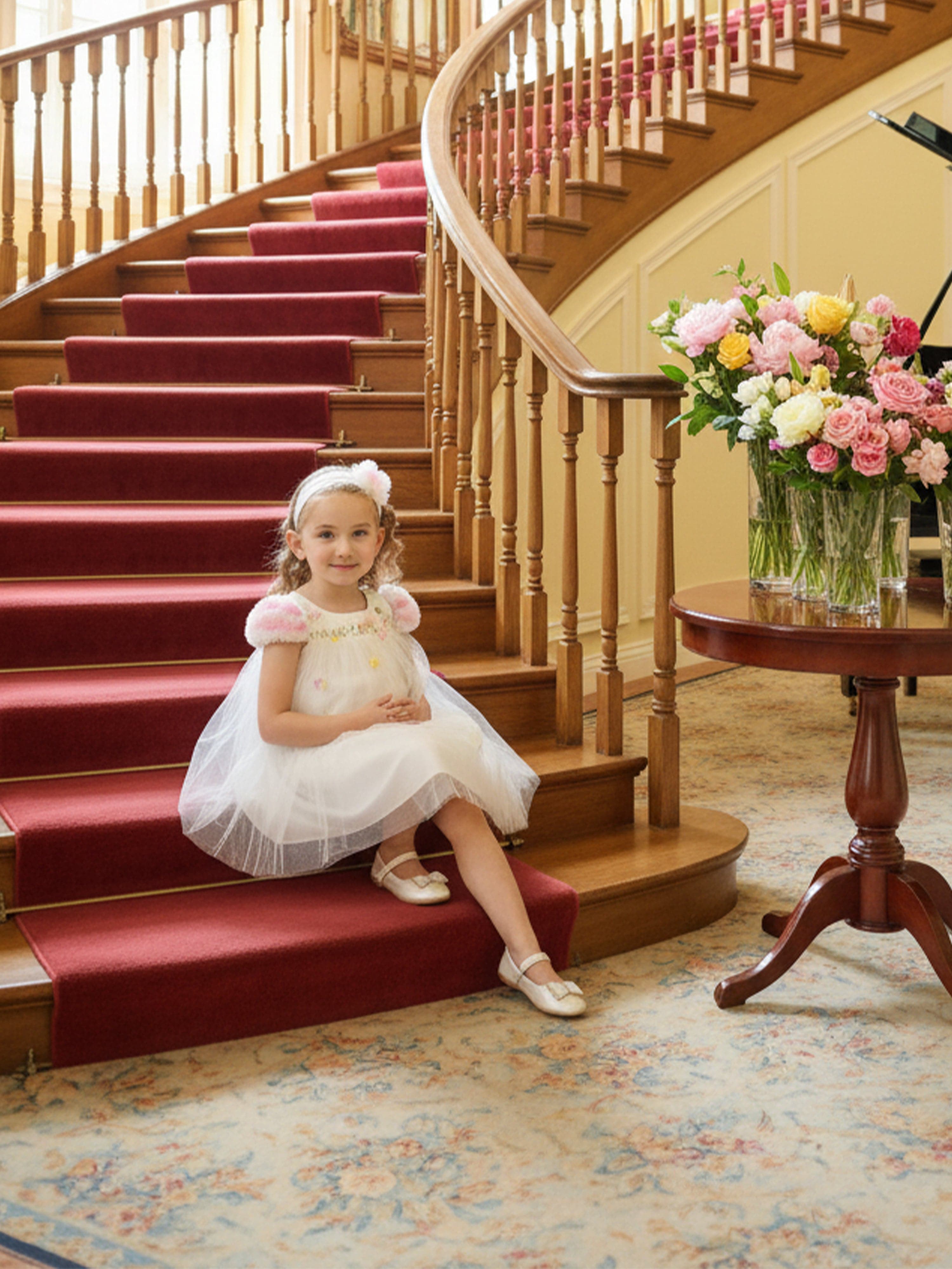 DRESS & Fleur Baby Girls Occasion Dress with Headband in Ivory