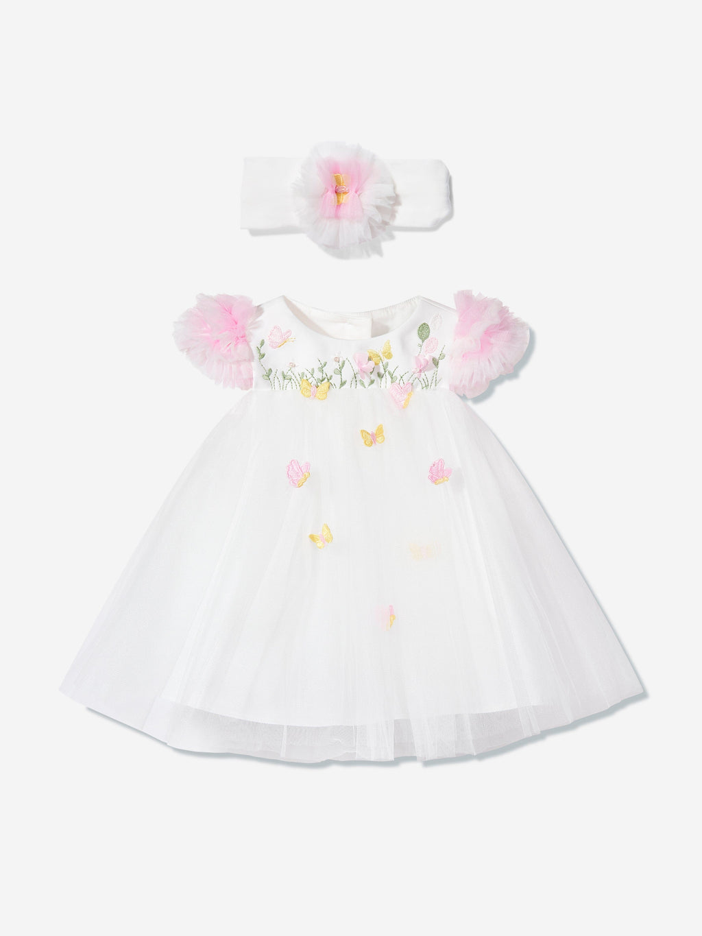 DRESS & Fleur Baby Girls Occasion Dress with Headband in Ivory