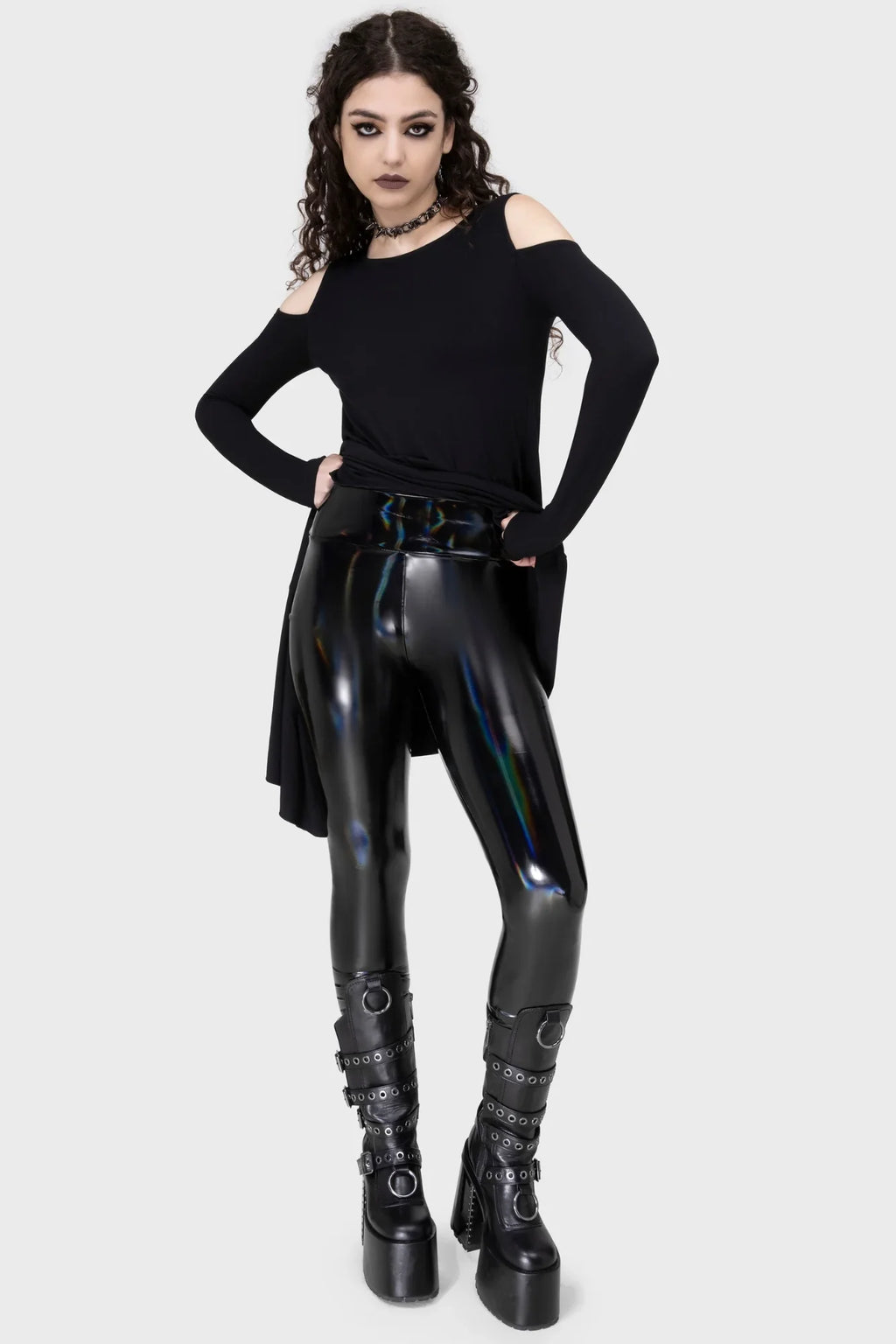 Killstar Darkwaves & Raves Hi-Shine PU Leggings - Size 10 Left Only!