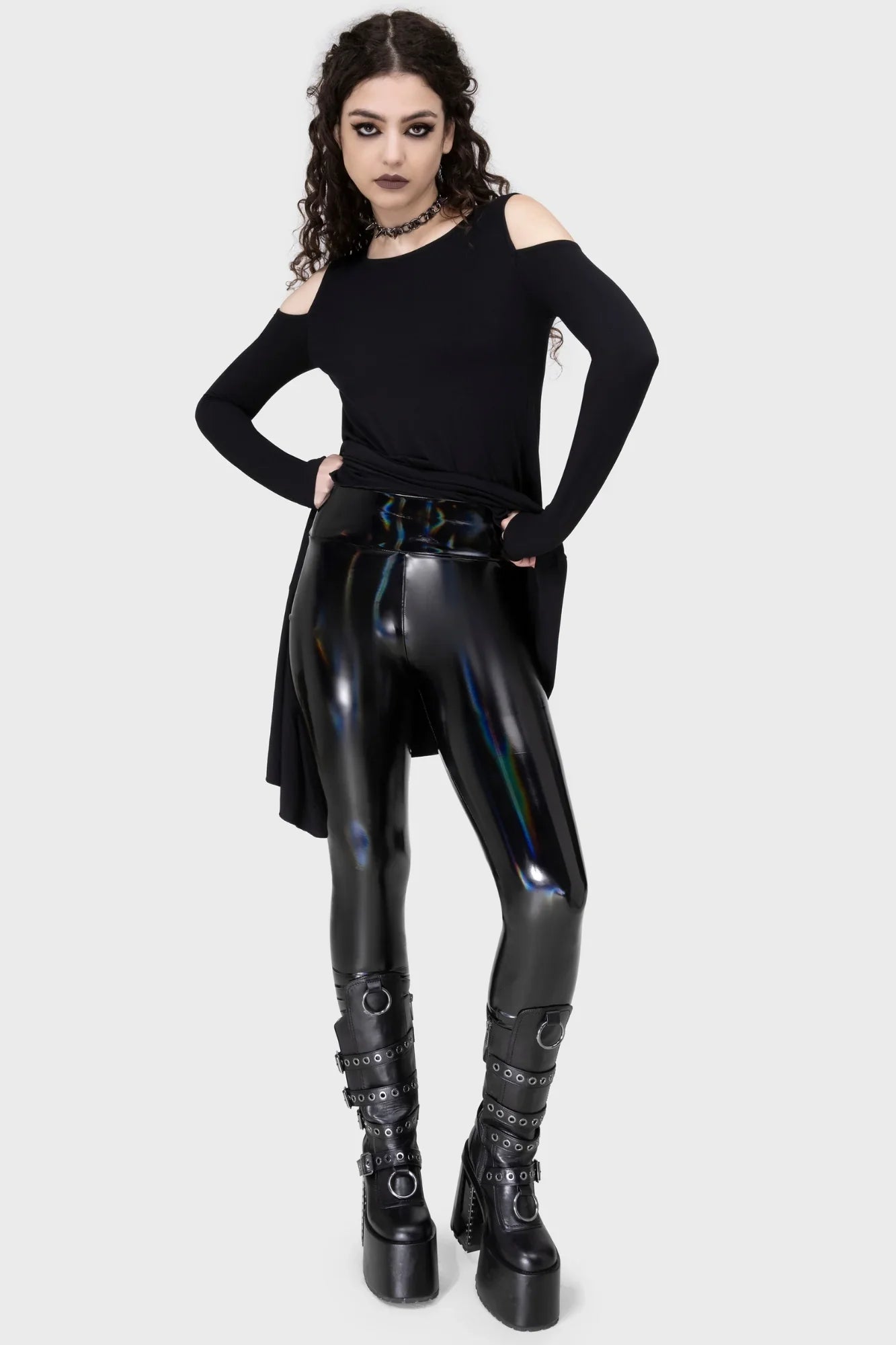 Killstar Darkwaves & Raves Hi-Shine PU Leggings - Size 10 Left Only!