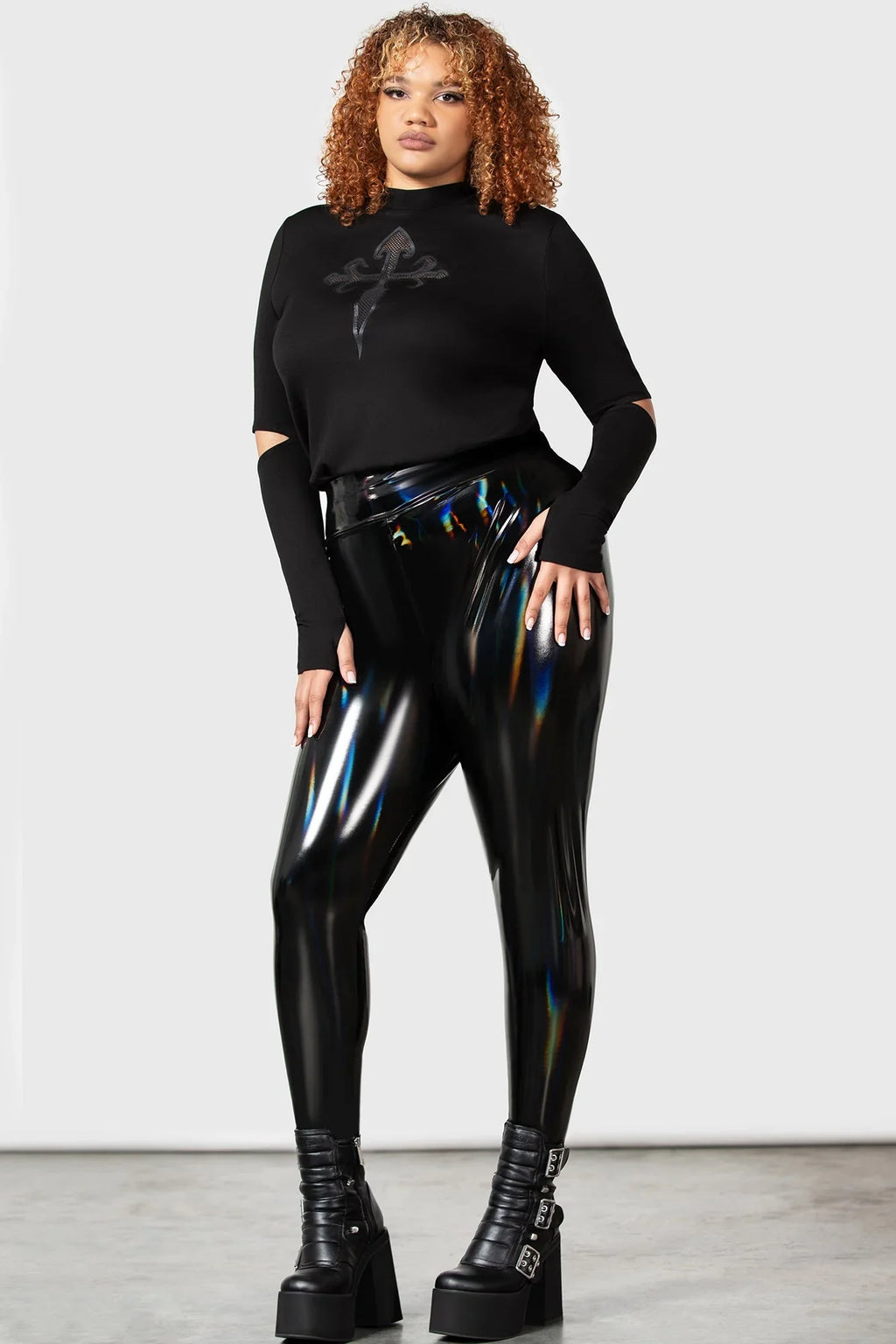 Killstar Darkwaves & Raves Hi-Shine PU Leggings - Size 10 Left Only!