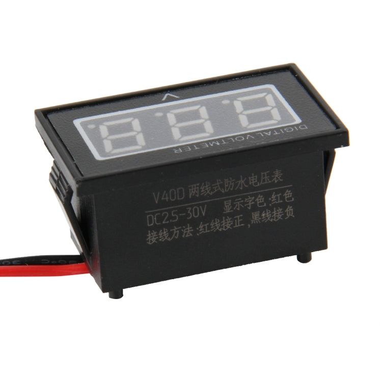 V40D 2 Wires Red Light Display Mini Waterproof IPX4 Digital Voltage Meter, Measure Voltage: DC 2.5-30V, DT0002G, DT0002L, DT0002R