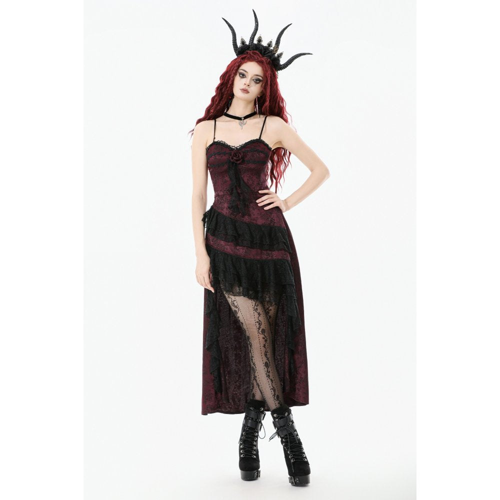 Dark in Love Belladonna Burgundy Brocade and Lace Dress