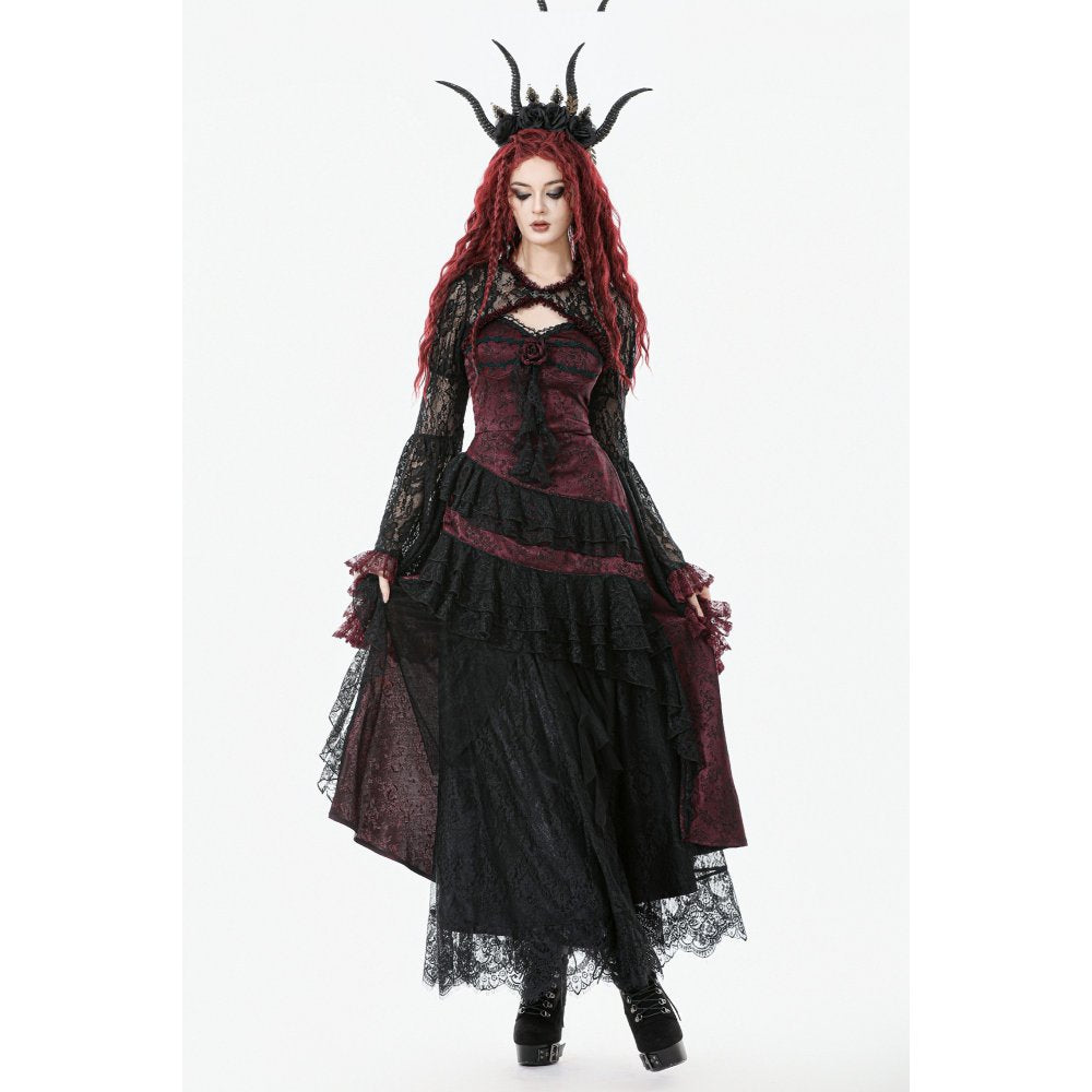 Dark in Love Belladonna Burgundy Brocade and Lace Dress