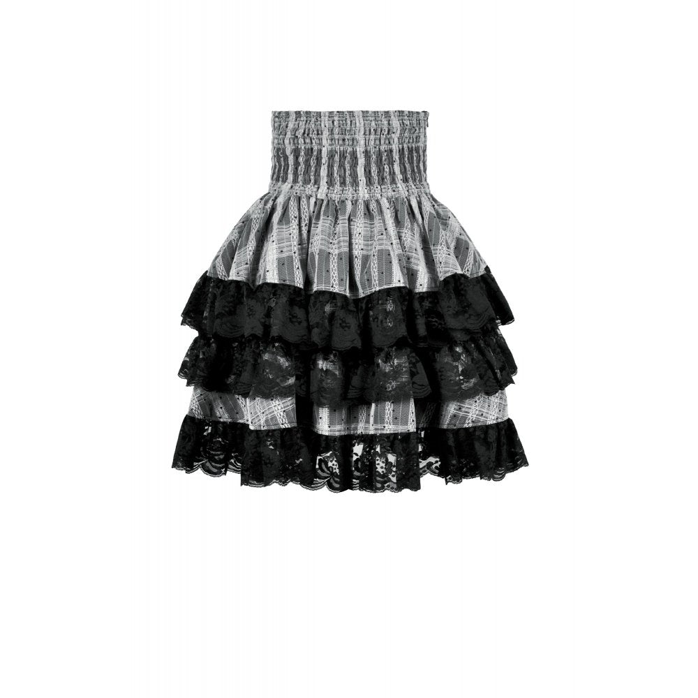 Dark in Love Hexa Layered Tartan Effect Lace Skirt