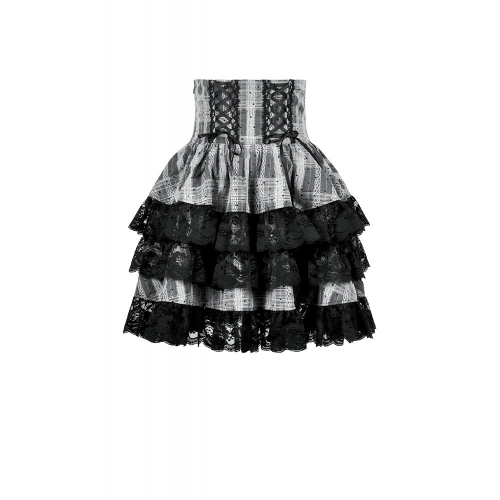 Dark in Love Hexa Layered Tartan Effect Lace Skirt