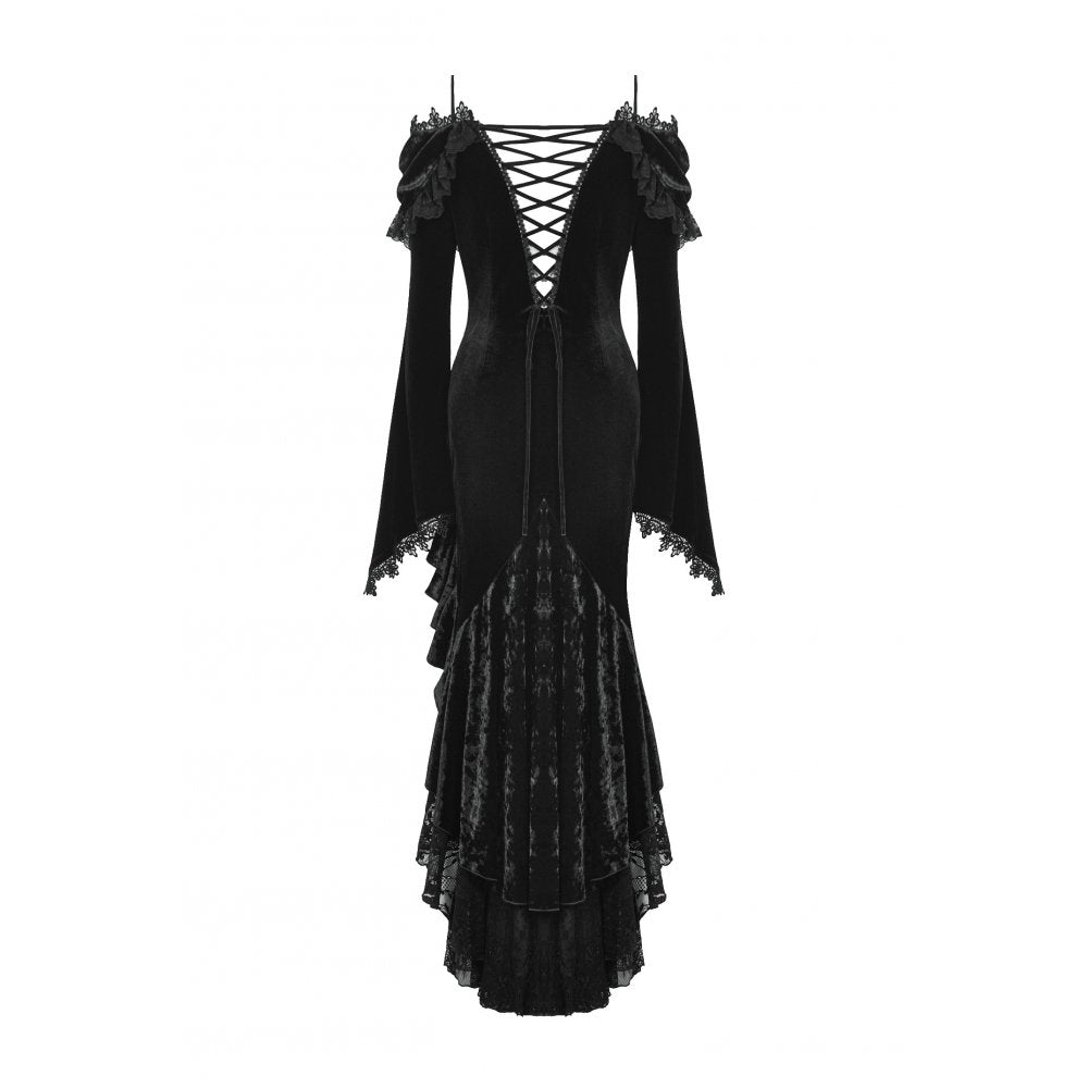 Dark in Love Kaia Velvet Ruffle Off-Shoulder Gothic Mermaid Dress