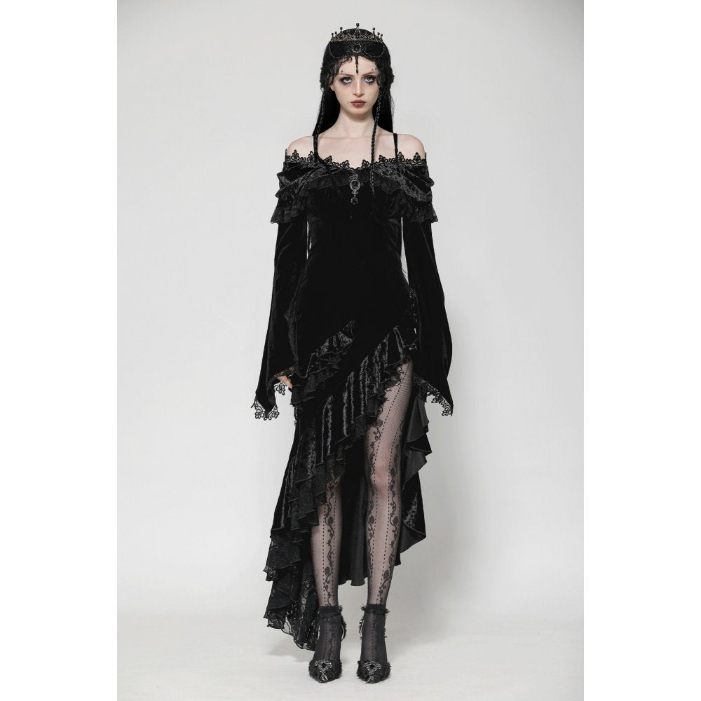 Dark in Love Kaia Velvet Ruffle Off-Shoulder Gothic Mermaid Dress