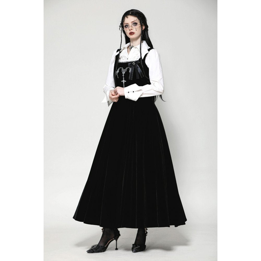 Dark in Love Lux Black Velvet Horn Embroidery Maxi Dress