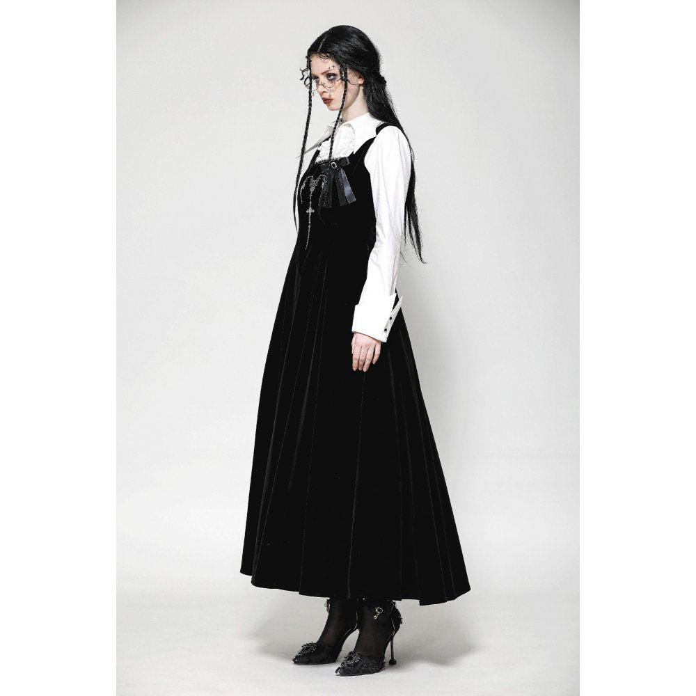 Dark in Love Lux Black Velvet Horn Embroidery Maxi Dress