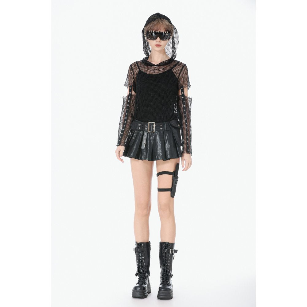 Dark in Love Punk Mesh Hollow-Out Hooded Mesh Top