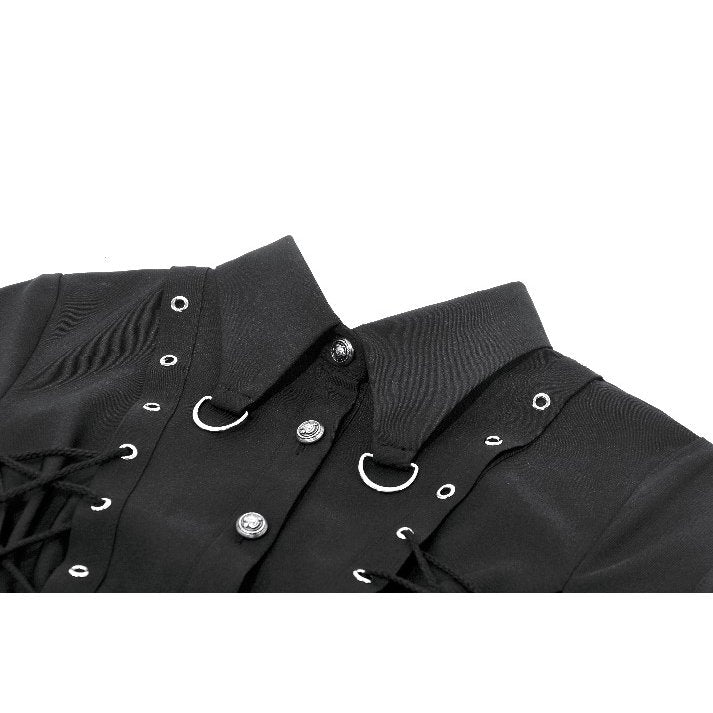 Dark in Love Ruptured Lace-Up Goth Shirt - D-Ring Hardware & Handkerchief Hem
