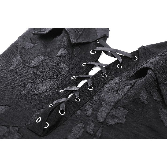 Dark in Love Zemira Goth Dress - 3D Floral Plunge Lace-Up Batwing Bust