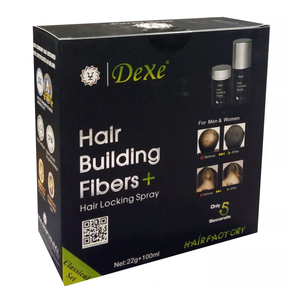 Dexe Hair Building Fibers & Volumiser Spray for Instant Thicker, Fuller Hair for Thinning Hair Solutions 22g + 100ml
