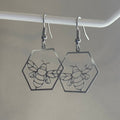Stainless steel silver hexagon bee earrings