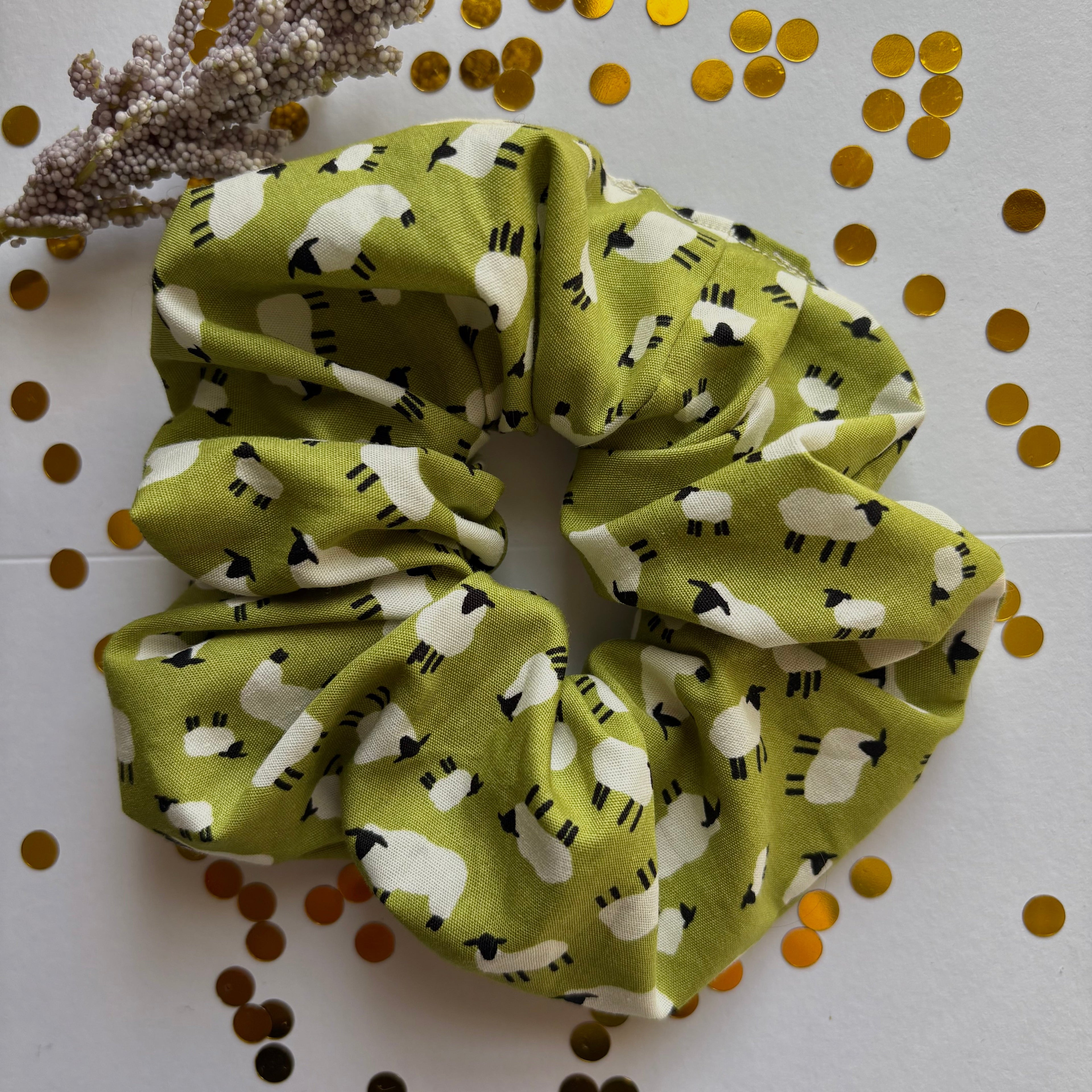 Green sheep scrunchie