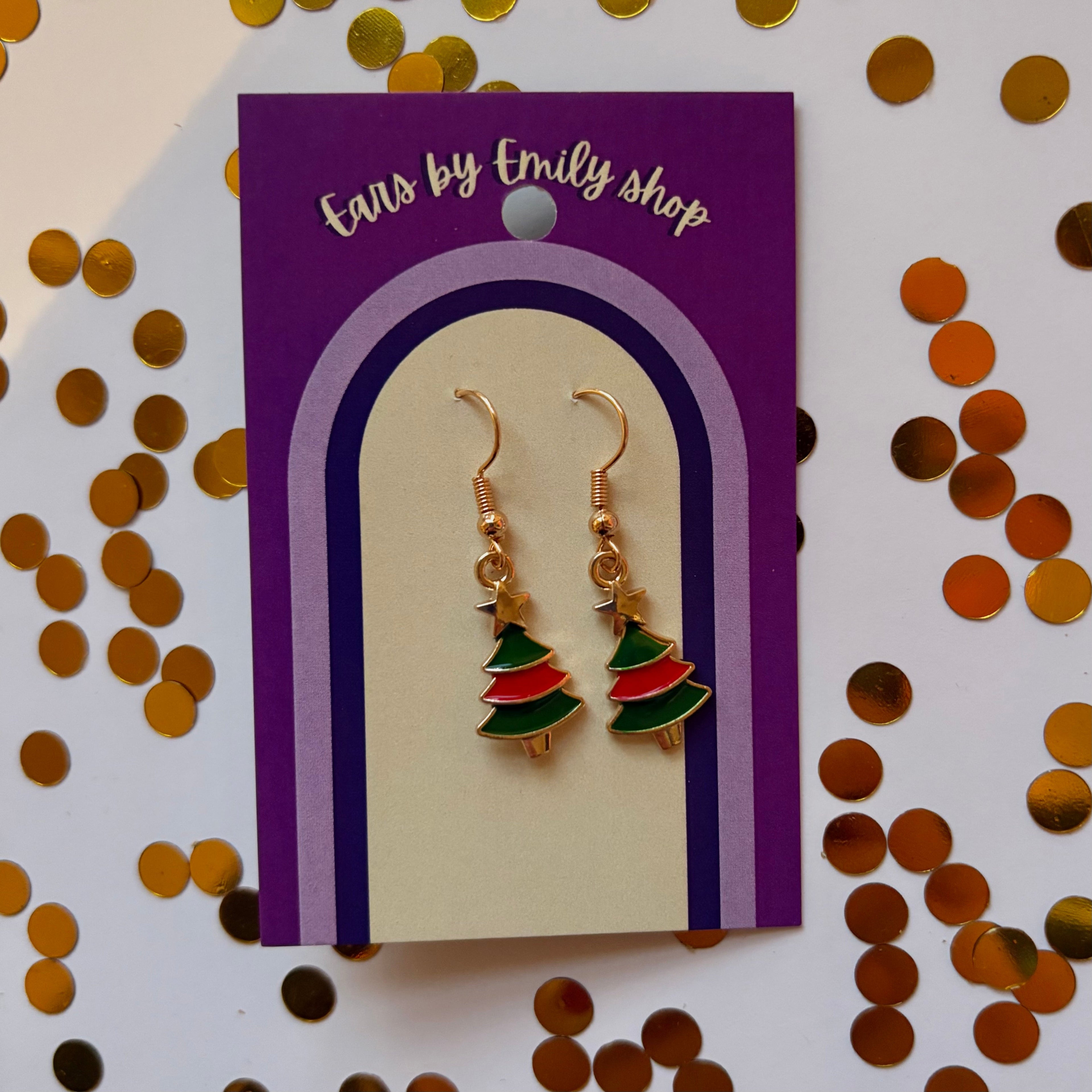 Green Christmas Tree gold earrings
