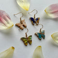 Colourful marble effect gold butterfly earrings