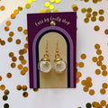 White ball bead sparkle bauble Christmas dangle earrings gold plated