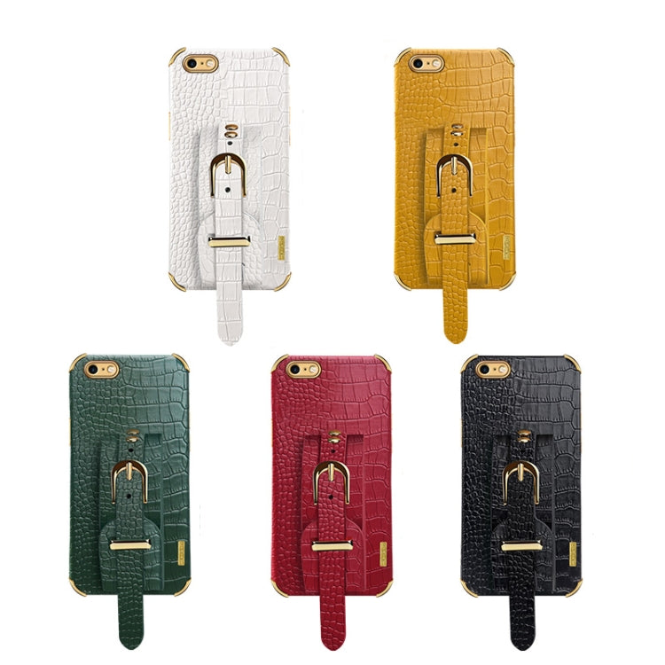 Electroplated TPU Crocodile Pattern Leather Case with Wrist Strap, For iPhone 6, For iPhone SE 2022 / SE 2020 / 8 / 7, For iPhone 8 Plus / 7 Plus, For iPhone XS / X