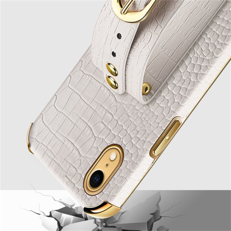 Electroplated TPU Crocodile Pattern Leather Case with Wrist Strap, For iPhone XR, For iPhone XS Max, For iPhone 11, For iPhone 11 Pro