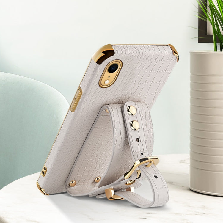 Electroplated TPU Crocodile Pattern Leather Case with Wrist Strap, For iPhone XR, For iPhone XS Max, For iPhone 11, For iPhone 11 Pro