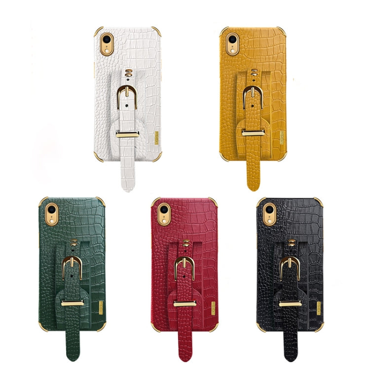 Electroplated TPU Crocodile Pattern Leather Case with Wrist Strap, For iPhone XR, For iPhone XS Max, For iPhone 11, For iPhone 11 Pro