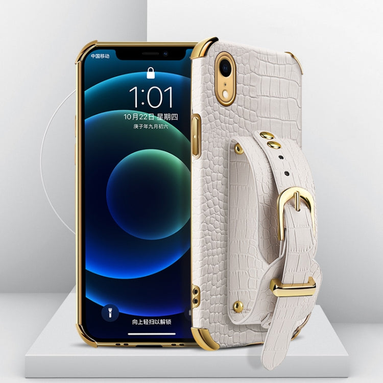 Electroplated TPU Crocodile Pattern Leather Case with Wrist Strap, For iPhone XR, For iPhone XS Max, For iPhone 11, For iPhone 11 Pro