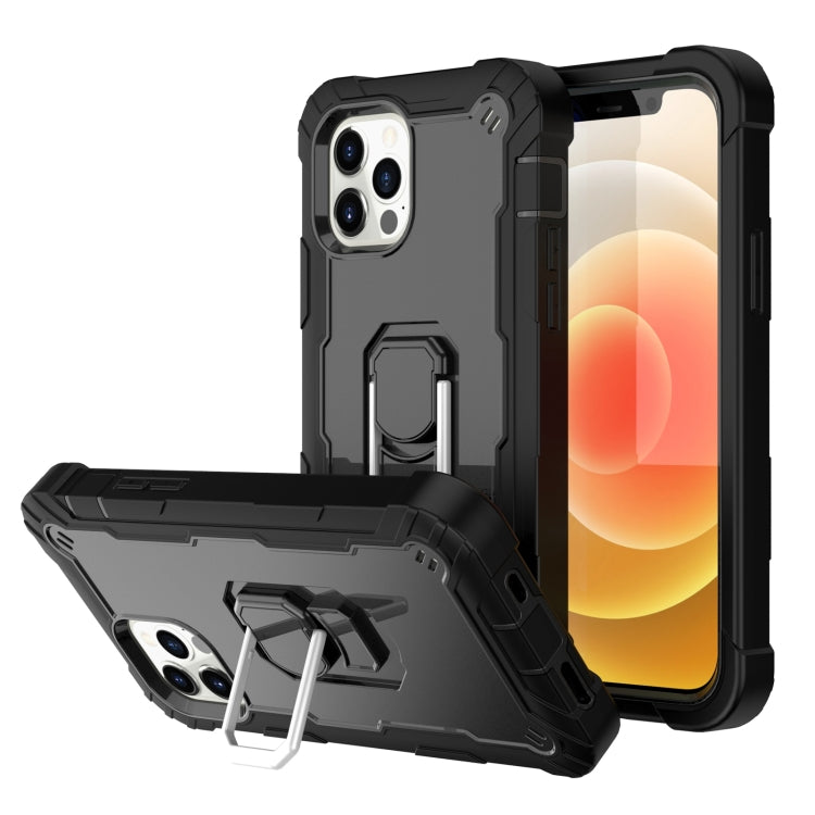 PC + Rubber 3-layers Shockproof Protective Case with Rotating Holder, For iPhone 12 Pro Max