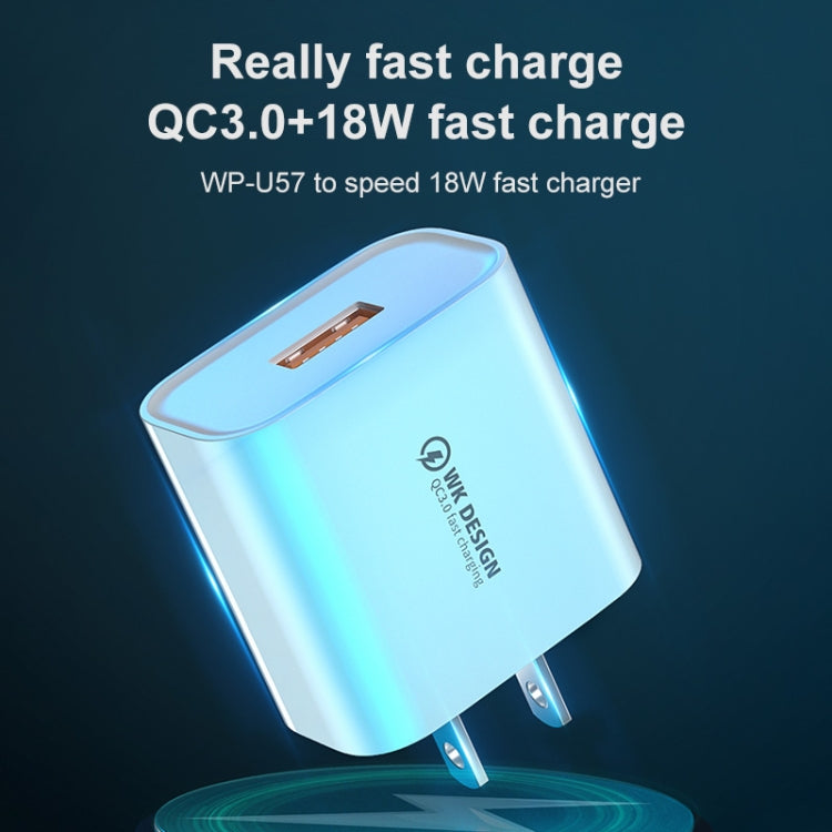 WK WP-U57 18W Speed QC3.0 Fast Charger + USB to Type-C / USB-C Data Cable, US Plug