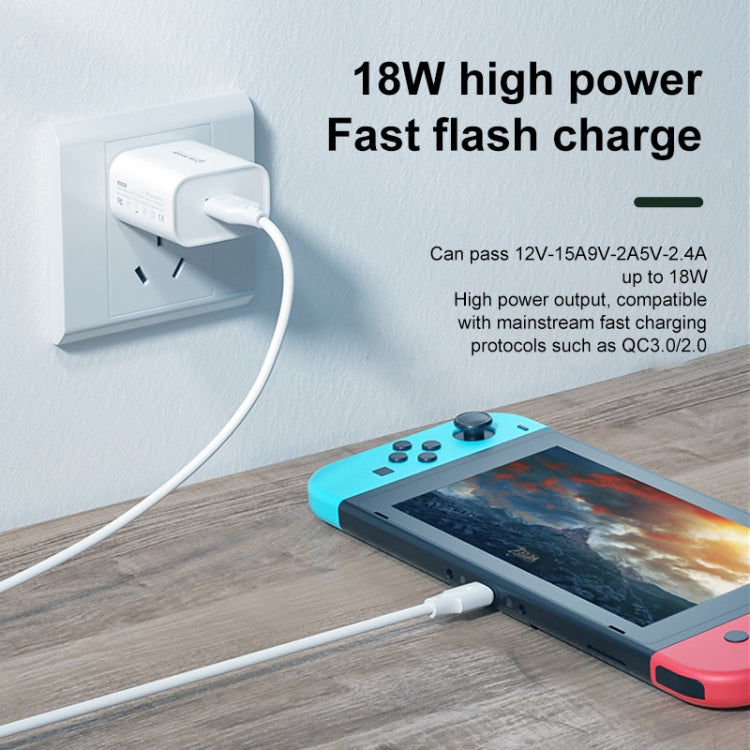 WK WP-U57 18W Speed QC3.0 Fast Charger + USB to Type-C / USB-C Data Cable, US Plug