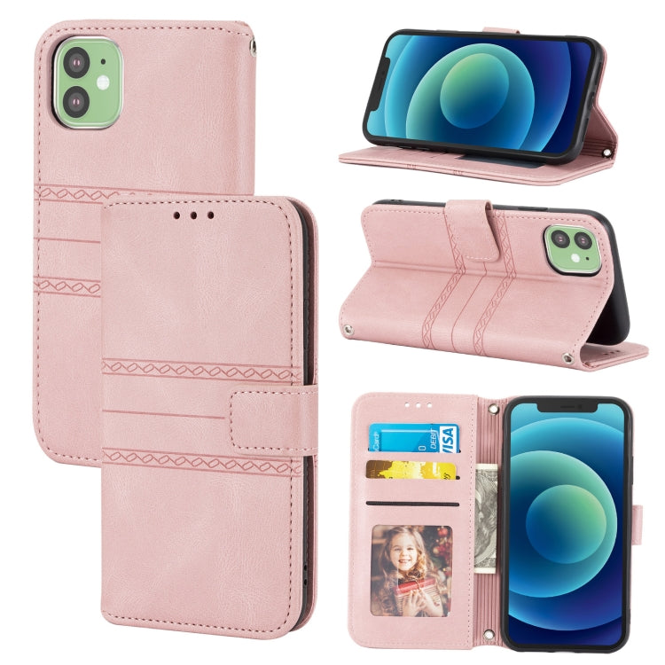 Embossed Striped Magnetic Buckle PU + TPU Horizontal Flip Leather Case with Holder & Card Slot & Wallet & Photo Frame & Sling, For iPhone 11 Pro Max, For iPhone XS / X, For iPhone XS Max, For iPhone XR