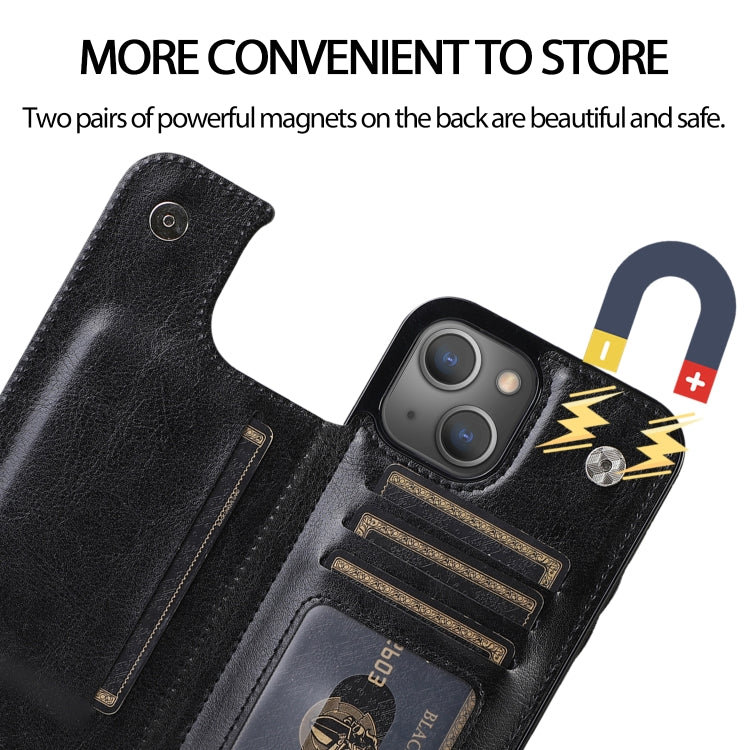 Double Buckle Shockproof PU Protective Case with Card Slots & Holder, For iPhone 13, For  iPhone 13 Mini, For iPhone 13 Pro